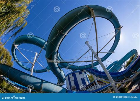 Water slide in aquapark stock photo. Image of childhood - 259409568