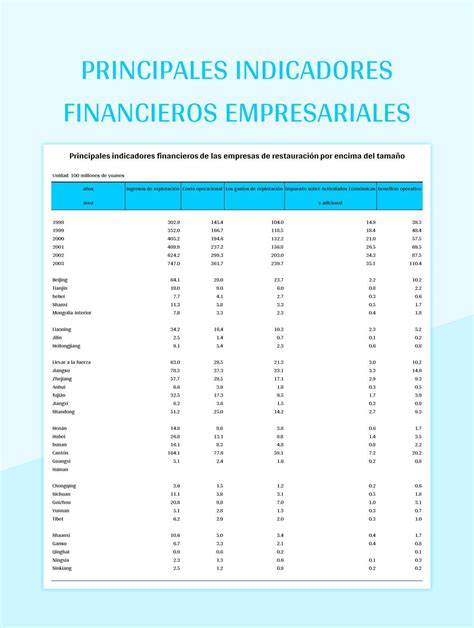 Plantilla De Excel Principales Indicadores Financieros Empresariales Y