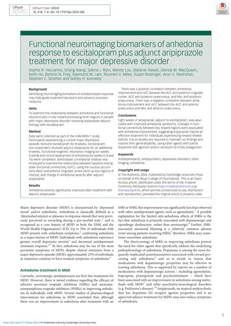 Pdf Functional Neuroimaging Biomarkers Of Anhedonia Response To