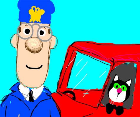 Postman pat and his black and white cat - Drawception