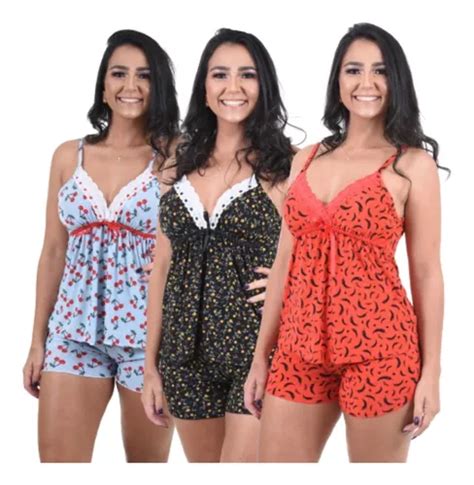 Kit 3 Baby Doll Liganete Pijamas Feminino Sensual Malha Frete grátis