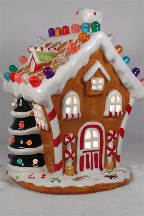 New Ceramic Light Up Gingerbread House Tall Colorful C Nib