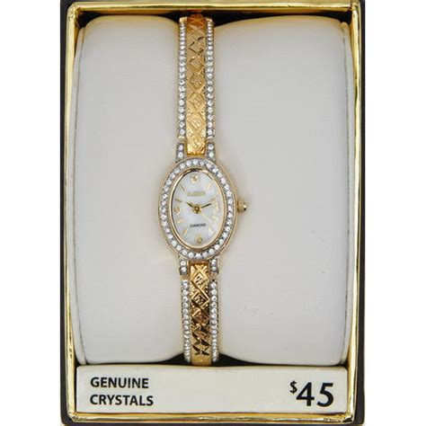 Elgin Womens Oval Case Diamond Dial Watch Two Tone