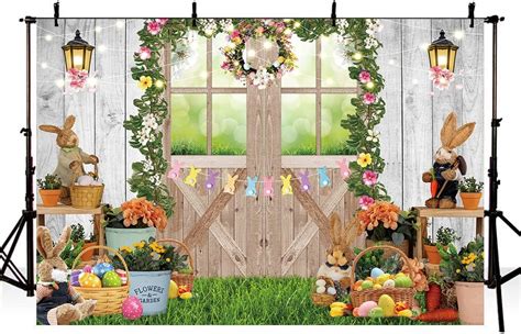 Spring Easter Barn Backdrop X Ft Garden Floral Rabbit Eggs Green