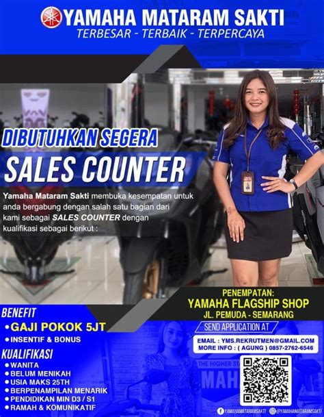 Lowongan Kerja Februari Yamaha Mataram Sakti Sales Counter Scu