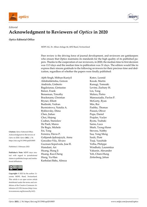 (PDF) Acknowledgment to Reviewers of Optics in 2020