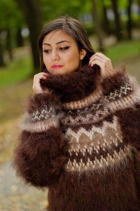 Brown Mohair Sweater Icelandic Sweater Hand Knit Sweater Men Mohair