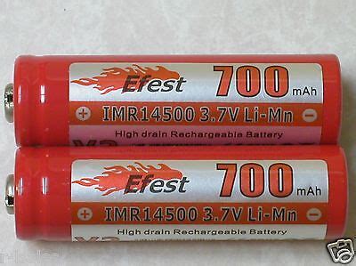 2 EFEST IMR 14500 Li Mn 700maH HIGH DRAIN Rechargeable Battery 3 7V