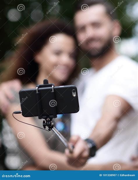 Happy Traveling Couple Making Selfie Romantic Mood Stock Image