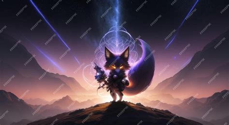 Chibi Anime Shadow Fox Con Magia Arcana Lista Para La Batalla Foto