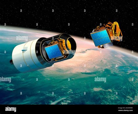 Ariane 5 payload deployment, cutaway artwork. This is the second stage ...