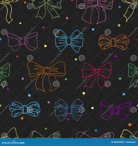 Seamless Pattern With Colorful Bows Silhouettes On Dark Stock Vector