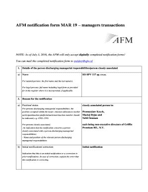 Fillable Online Afm Notification Form Mar Managers Transactions Fax