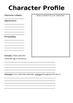 Character Profile Worksheet By MrsFisherEducates TPT