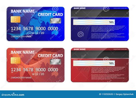 Realistic Blue And Red Bank Credit Card Template Isolated Bank Plastic