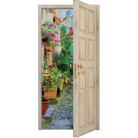 Sticker Porte Trompe L Oeil Bois D Co Ruelle Fleurie