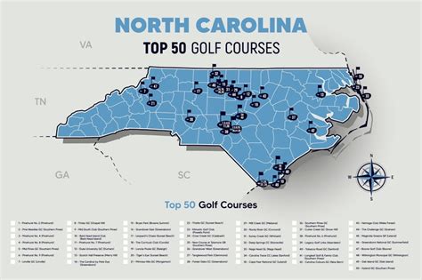 North Carolina Golf Top 50 Courses Map Etsy