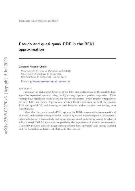 PDF Pseudo And Quasi Quark PDF In The BFKL Approximation