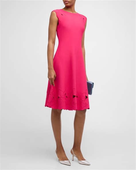 Carolina Herrera Contrast Godet Knit Fit And Flare Dress Neiman Marcus