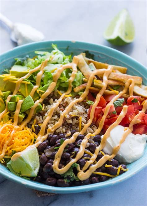 Quick Veggie Burrito Bowls With Chipotle Sauce Gimme Delicious