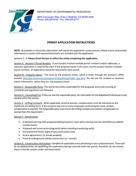 Stanislaus County California Permit Application Groundwater