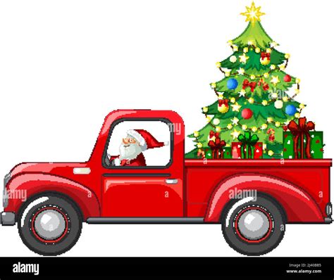 Santa Driving Car To Delivery Christmas Ts Illustration Stock Vector