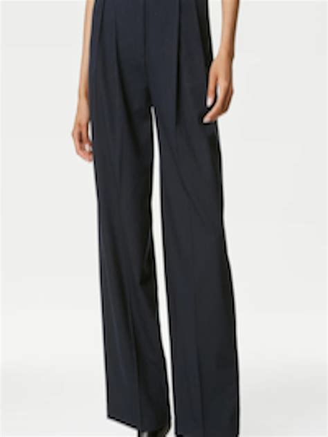 Buy Marks Spencer Women Striped Pleated High Rise Formal Trousers