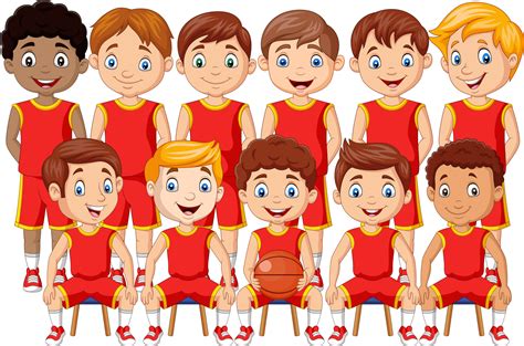 Equipo De Ni Os De Baloncesto De Dibujos Animados En Uniforme