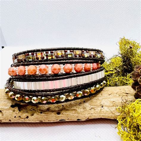 Multi Wrap Leather Bracelet 4x Wrap Beaded Leather Bracelet Leather