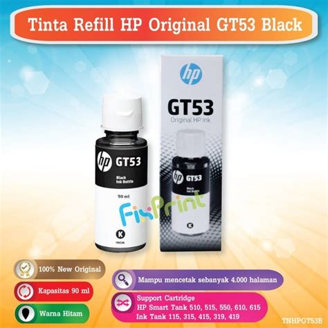 Jual Tinta Refill Hp Original Gt Black Ml Hp Smart Tank