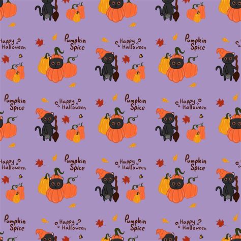 Halloween Kawaii Cat With Costume Vector Seamless Pattern