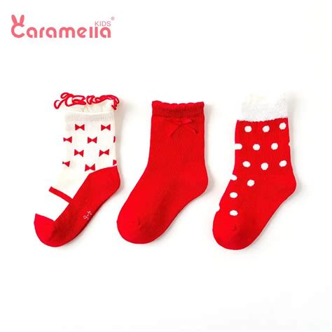 Calcetines de algodón con lazo para niña Medias Rojas de Navidad Año