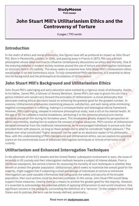 John Stuart Mill S Utilitarianism Ethics And The Controversy Of Torture