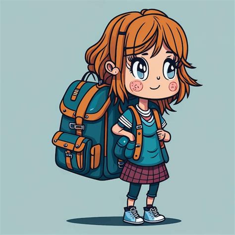 Vektor illustration eines niedlichen schulmädchen cartoons mit rucksack