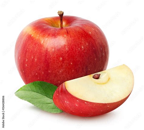 Isolated Apples Whole Red Apple Fruit With Slice Cut Isolated On