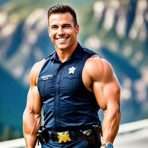 Muscle Police Officer with Sleeveless Uniform and Mountainous ...