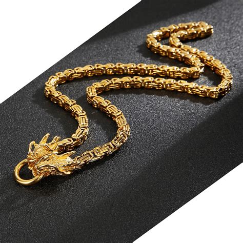 Gold Dragon Chain Necklace in Stainless Steel for Men