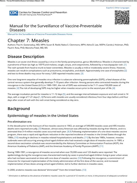 Measles - Vaccine Preventable Diseases Surveillance Manual CDC | PDF