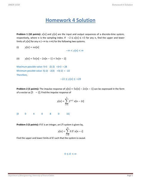 HW 4 Solution BMEN 3350 Homework 4 Solution Department Of