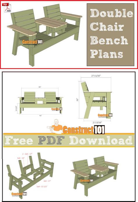 Double chair bench plans, free PDF download, cutting list, and shopping ...