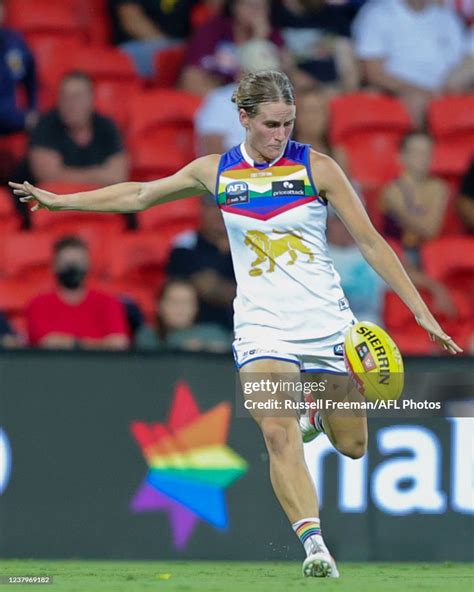 Greta Bodey Of The Lions Kicks The Ball During The 2022 Aflw Round 03