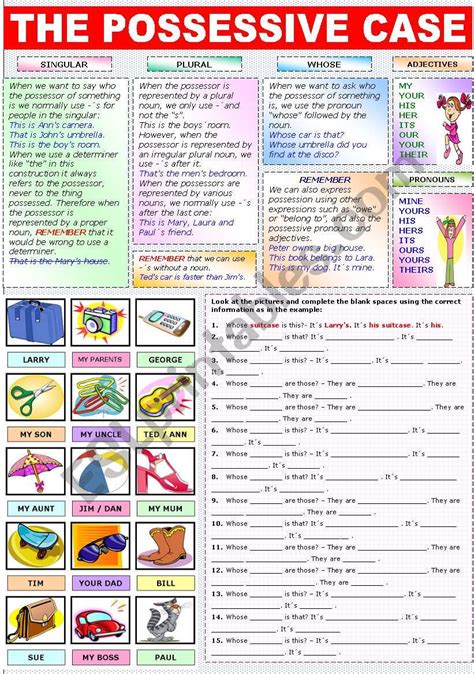 Possessive Case Exercises Elementary Genitive Possessive C