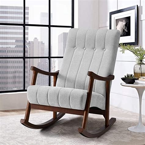 AVAWING Upholstered Rocking Chair With Fabric Padded Seat Comfortable