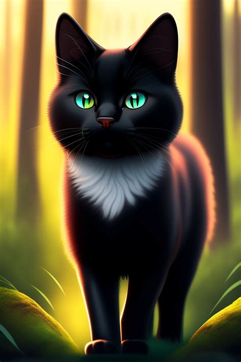 Lexica Fuzzy Black Cat Cute Walking Black Eyes In A Forest Anime