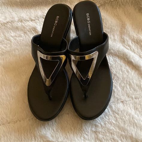 Black Leather Wedge Thong Sandal Gem