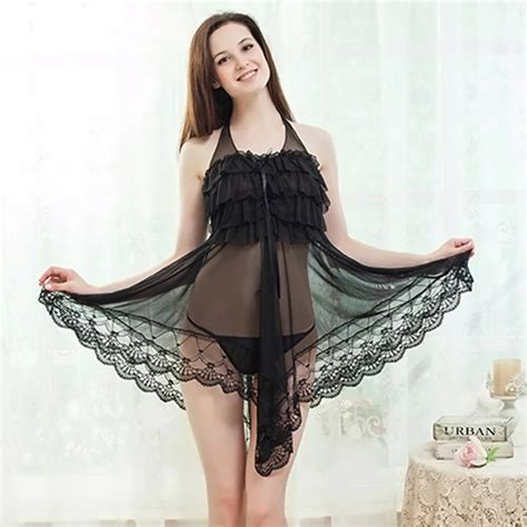 Valentines Gift Sexy Women Lace Babydolls Lingerie Halter Ruffles Sheer