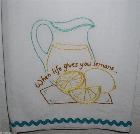 Hand Embroidered Dish Towel 1 When Life Gives You Lemons Make