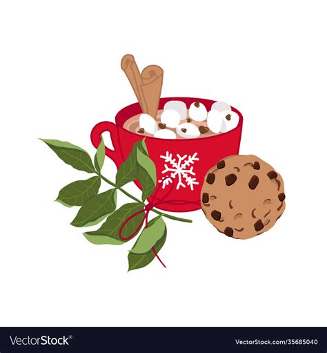 Red Cup With Hot Chocolate Or Cocoa Marshmallows Vector Image