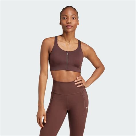 Adidas TLRD Impact Luxe High Support Zip Bra Brown Free Shipping