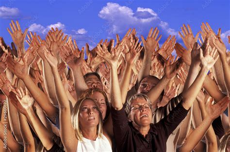 Many Hands Raised In Worship Stock Photo Adobe Stock